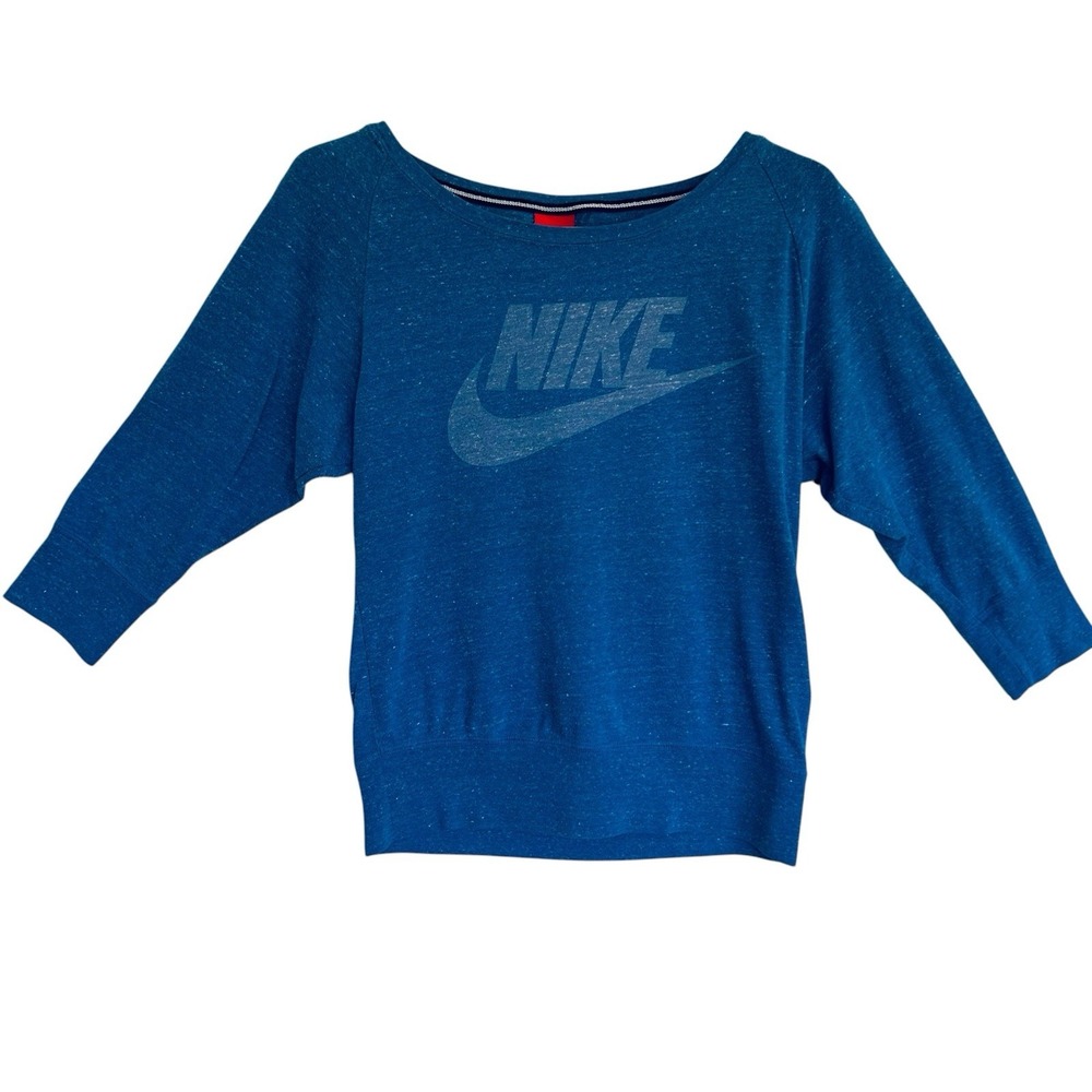Nike Womens Heather Blue 3/4 Sleeve Sweatshirt Pullover 545548-401 Size Small